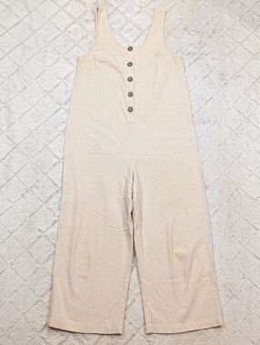 Marine Layer Jumpsuit Womens S Beige Natural Stripe Beach Wide Leg Crop Hemp